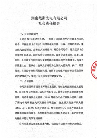 湖南戴斯光電有限公司社會責任報告